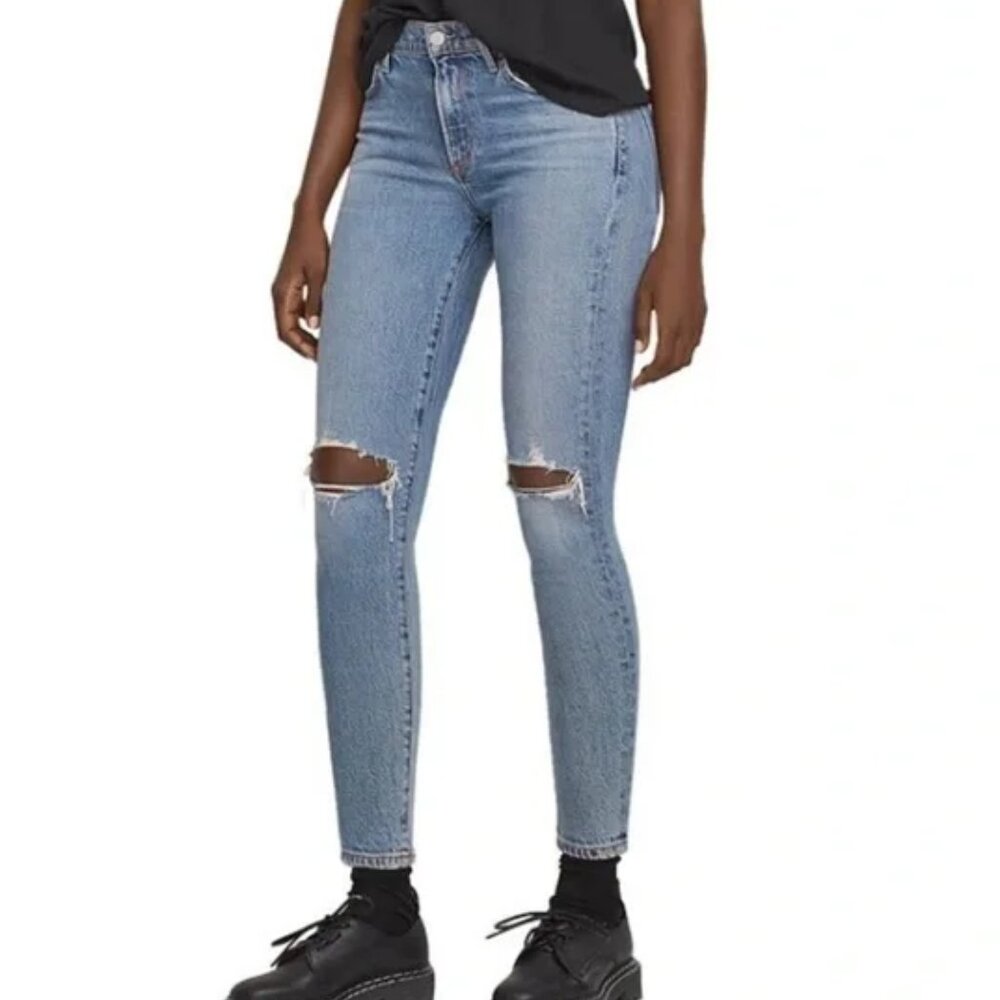 AGOLDE Sophie Distressed Mid Rise Skinny Jeans